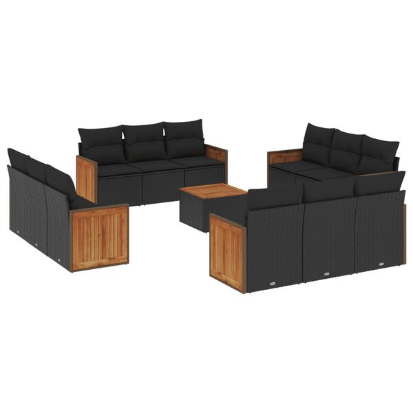 vidaXL Salon de jardin avec coussins 13 pcs noir r&eacute;sine tress&eacute;e