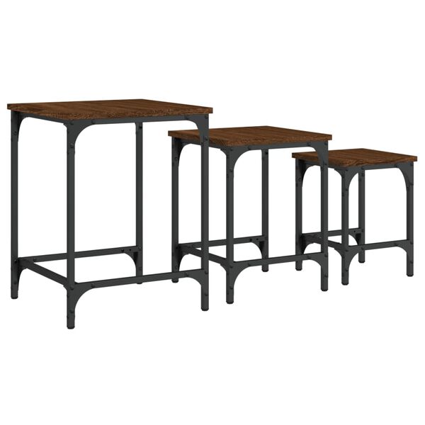 vidaXL Tables basses gigognes 3 pcs ch&ecirc;ne marron bois d'ing&eacute;nierie