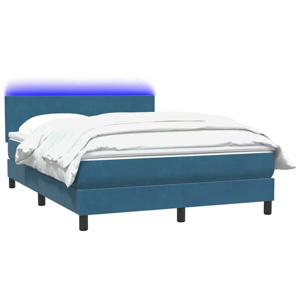 vidaXL Sommier &agrave; lattes de lit et matelas et LED bleu fonc&eacute; 160x210cm velours