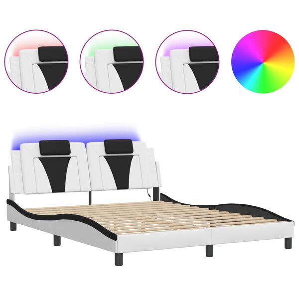 vidaXL Cadre de lit Viana avec LED sans matelas blanc et noir 160x200 cm