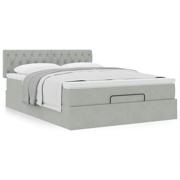 vidaXL Cadre de lit ottoman et matelas gris clair 140x190 velours