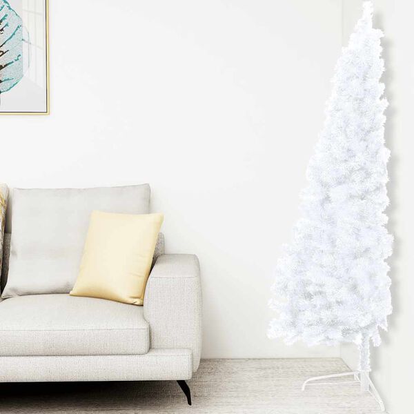 vidaXL Demi-arbre de No&euml;l artificiel pr&eacute;-&eacute;clair&eacute; et boules blanc 210cm