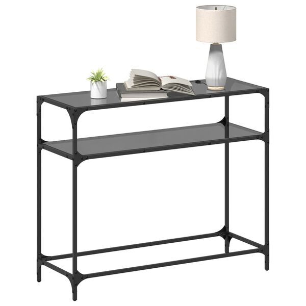 vidaXL Table console avec dessus en verre noir 98x35x81 cm acier