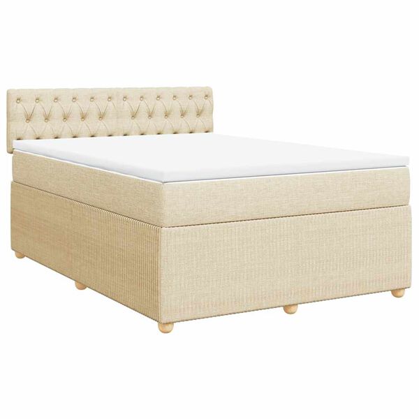 vidaXL Sommier &agrave; lattes de lit avec matelas Cr&egrave;me 140x190 cm Tissu