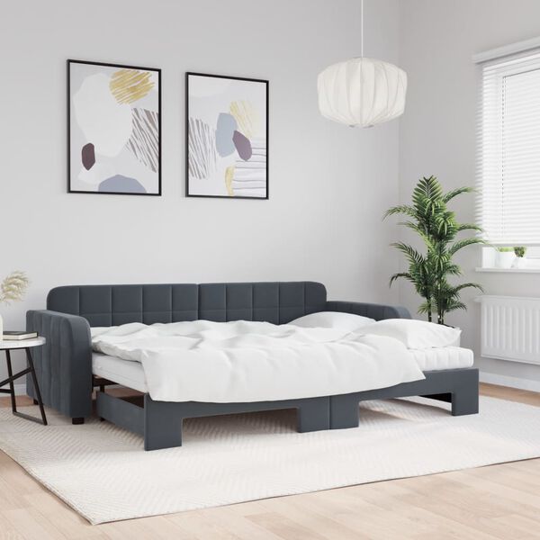 vidaXL Lit de jour avec gigogne et matelas gris foncé 80x200cm velours