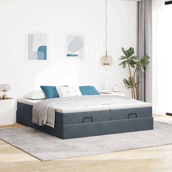 VidaXL Cadre de lit ottoman avec matelas gris fonc&eacute; 160x200cm velours
