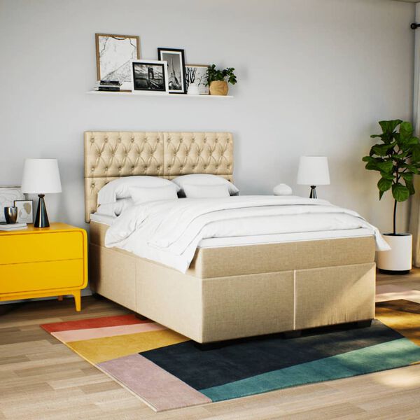vidaXL Sommier &agrave; lattes de lit avec matelas Cr&egrave;me 160x200 cm Tissu
