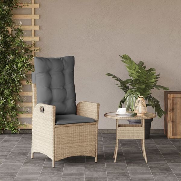 vidaXL Chaise inclinable de jardin coussins mélange beige poly rotin