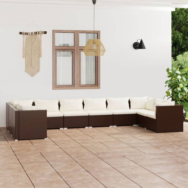 vidaXL Salon de jardin 10 pcs avec coussins R&eacute;sine tress&eacute;e Marron