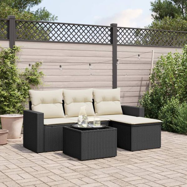 vidaXL Salon de jardin 5 pcs avec coussins noir r&eacute;sine tress&eacute;e