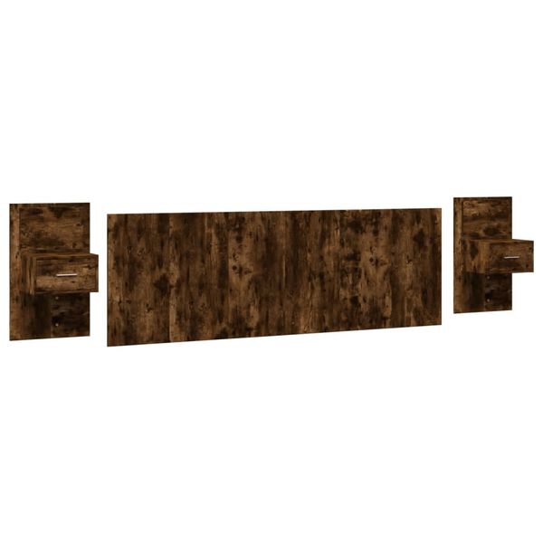vidaXL T&ecirc;te de lit avec armoires ch&ecirc;ne fum&eacute; 240 cm bois d'ing&eacute;nierie