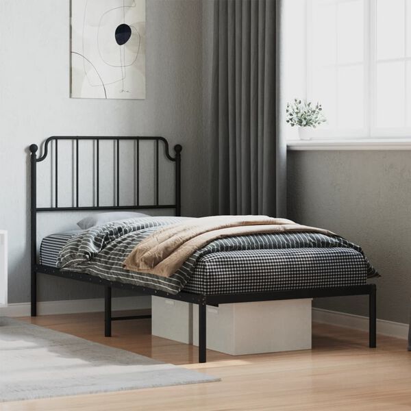 vidaXL Cadre de lit métal sans matelas avec tête de lit noir 90x190 cm