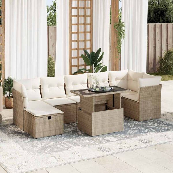 vidaXL Salon de jardin avec coussins 8 pcs beige r&eacute;sine tress&eacute;e