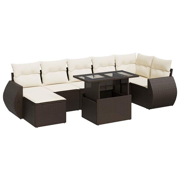 vidaXL Salon de jardin 8 pcs avec coussins marron r&eacute;sine tress&eacute;e