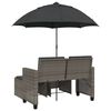 vidaXL Canapé de jardin 2 places avec parasol et tabourets gris rotin
