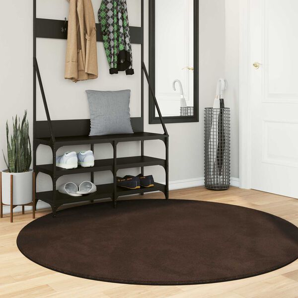 vidaXL Tapis de surface Rond HUARTE Marron &Oslash; 160 CM Polyester