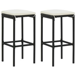 vidaXL Tabourets de bar avec coussins lot de 2 noir r&eacute;sine tress&eacute;e