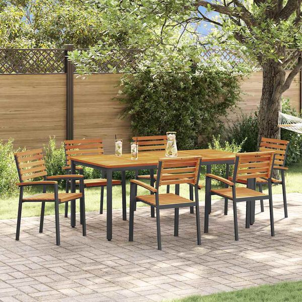 vidaXL Ensemble de salle &agrave; manger pour jardin 7 pcs Noir