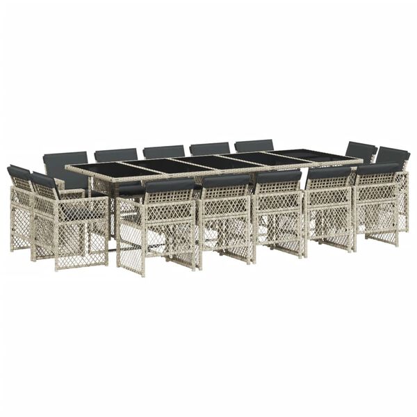 vidaXL Ensemble &agrave; manger de jardin et coussins 15 pcs gris clair rotin