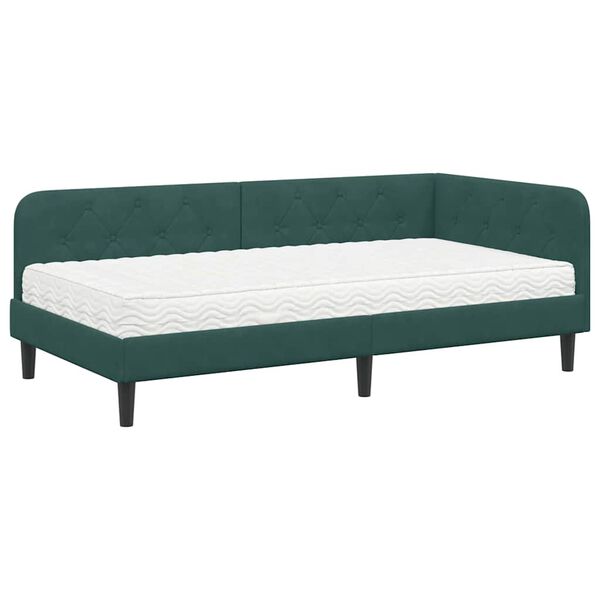 vidaXL Cadre de lit d'angle Vert fonc&eacute; 90 x 200 cm Velours