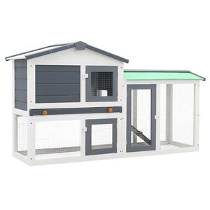 vidaXL Clapier large d'ext&eacute;rieur Gris et blanc 145x45x84 cm Bois