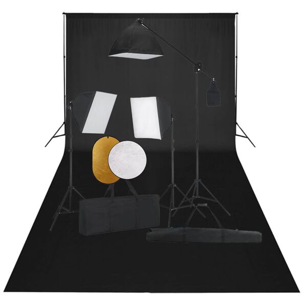 vidaXL Kit de studio photo bo&icirc;te &agrave; lumi&egrave;re toile de fond et r&eacute;flecteur