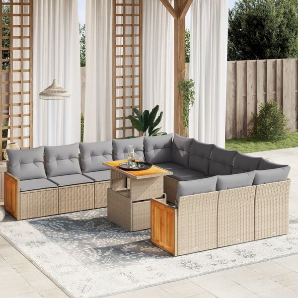 vidaXL Salon de jardin 11 pcs avec coussins beige r&eacute;sine tress&eacute;e