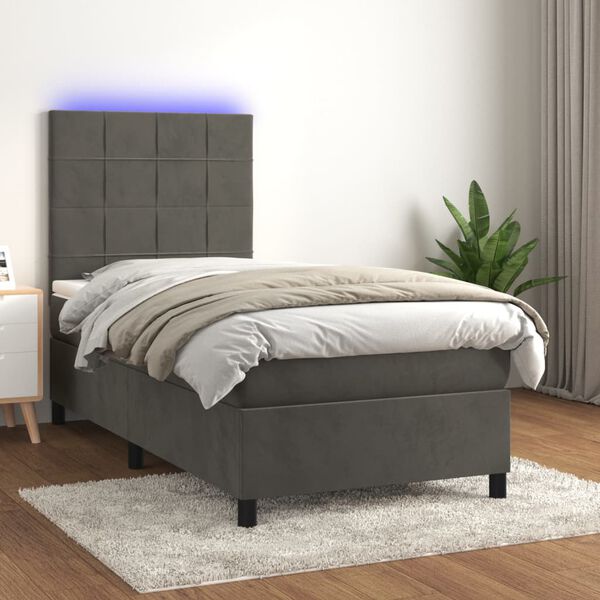 vidaXL Sommier &agrave; lattes de lit et matelas et LED Gris fonc&eacute; 90x190 cm