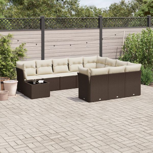 vidaXL Salon de jardin et coussins 11 pcs marron r&eacute;sine tress&eacute;e