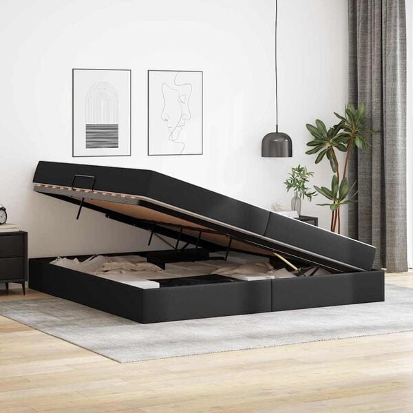 vidaXL Lit avec rangement et matelas avec matelas 2 pcs Noir Cuir