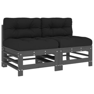 vidaXL Canap&eacute;s centraux avec coussins 2 pcs gris bois de pin massif