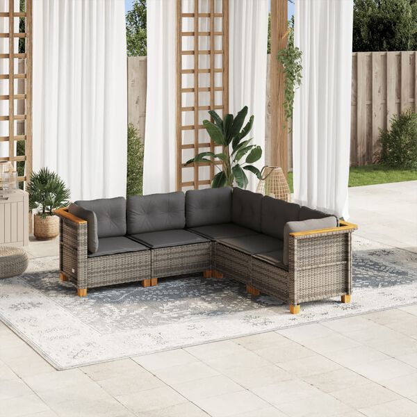 vidaXL Salon de jardin 5 pcs avec coussins gris r&eacute;sine tress&eacute;e