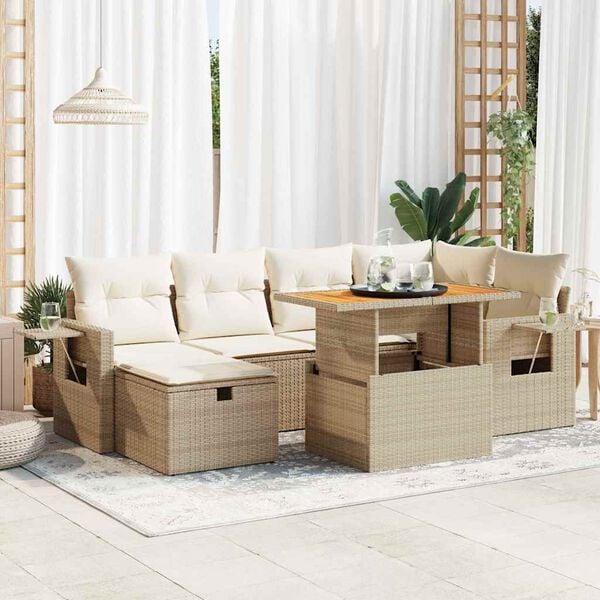vidaXL Salon de jardin avec coussins 8 pcs beige r&eacute;sine tress&eacute;e acacia