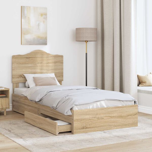 vidaXL Lit de Rangement Ch&ecirc;ne Sonoma 90 x 190 cm Bois d'ing&eacute;nierie