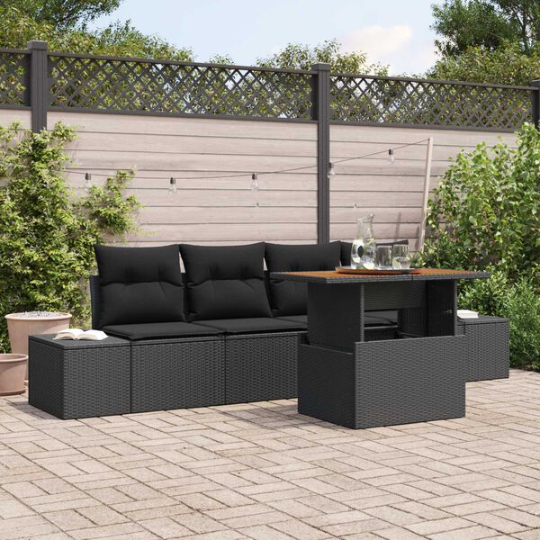 vidaXL Ensemble de canap&eacute; de jardin 5 pcs Noir Poly rotin