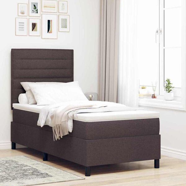 vidaXL Lit &agrave; ressorts avec matelas Marron fonc&eacute; 90 x 190 cm tissu