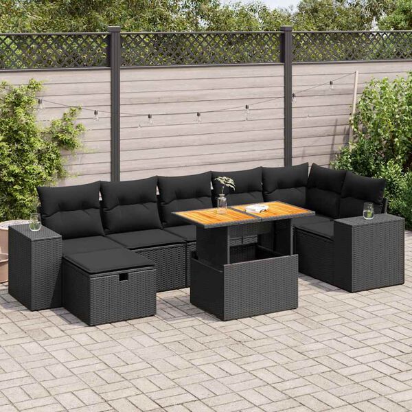 vidaXL Salon de jardin 5 pcs avec coussins noir r&eacute;sine tress&eacute;e acacia