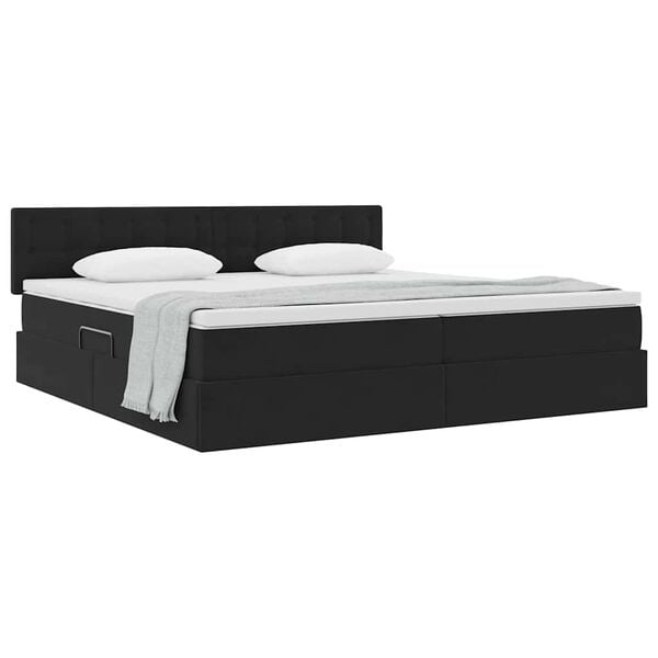 vidaXL Lit de Rangement avec matelas Noir 200 x 200 cm Velours
