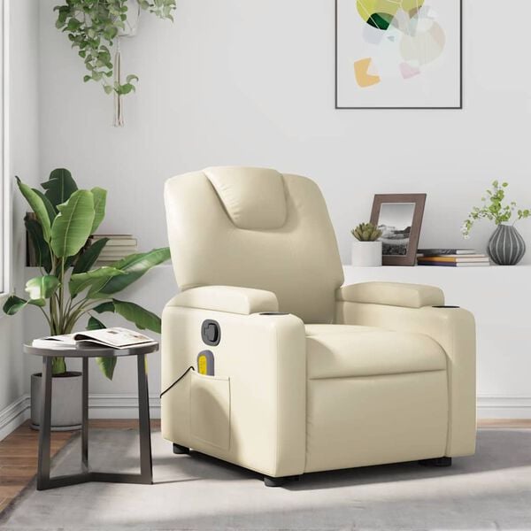 vidaXL Fauteuil inclinable de massage Crème Similicuir
