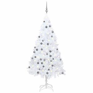 vidaXL Arbre de No&euml;l artificiel pr&eacute;-&eacute;clair&eacute; et boules blanc 150 cm PVC