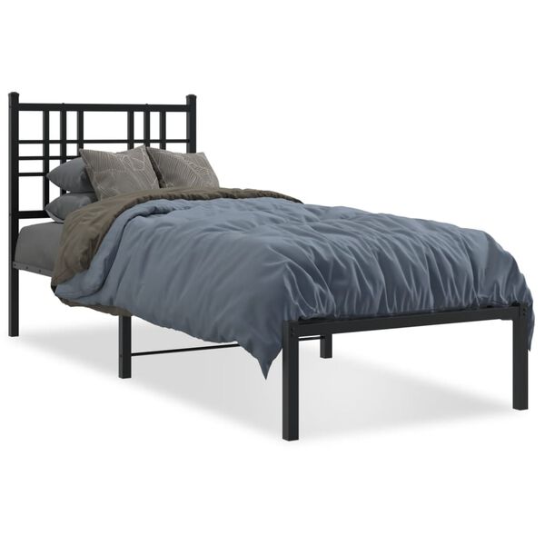 vidaXL Cadre de lit m&eacute;tal sans matelas avec t&ecirc;te de lit noir 80x200 cm