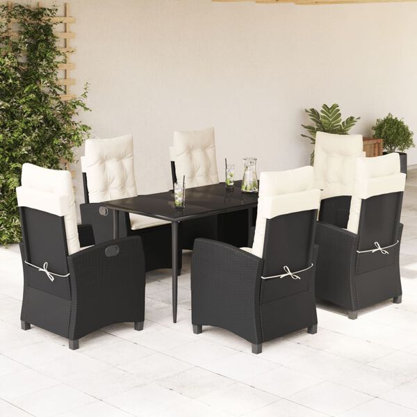 vidaXL Ensemble &agrave; manger de jardin coussins 7pcs Noir R&eacute;sine tress&eacute;e