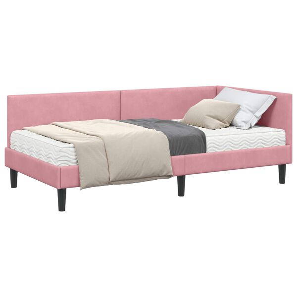 vidaXL Cadre de lit d'angle avec matelas Autre 2 pcs Gris Velours