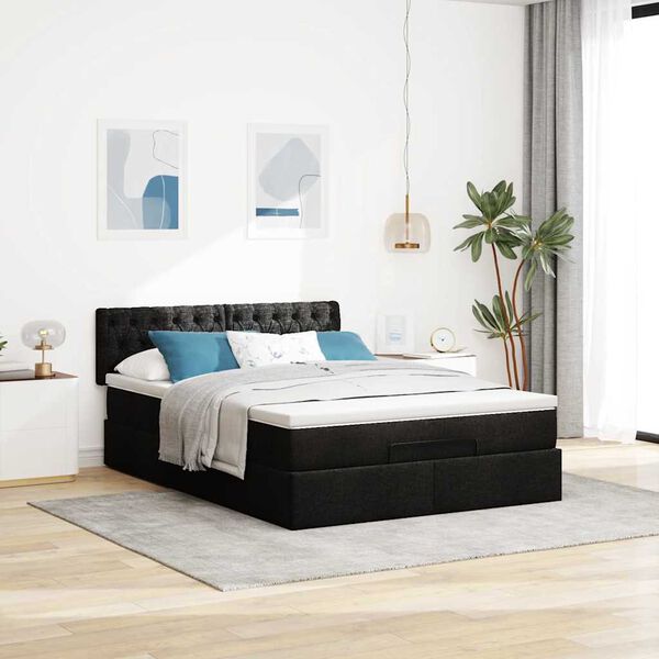 vidaXL Lit ottoman avec matelas noir 140x200 cm tissu