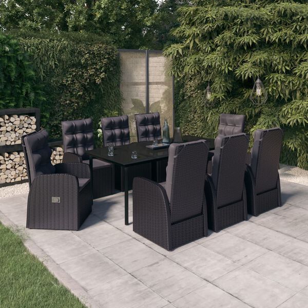 vidaXL Ensemble à manger de jardin avec coussins 9 pcs noir