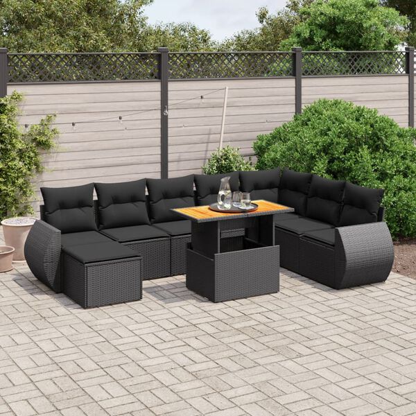 vidaXL Salon de jardin 9 pcs avec coussins noir r&eacute;sine tress&eacute;e