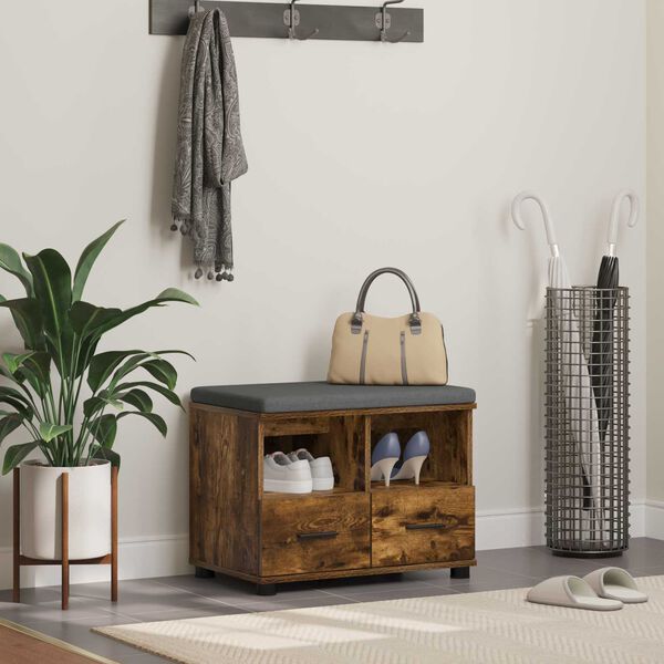 vidaXL Banc d'entr&eacute;e avec coussin Ch&ecirc;ne fum&eacute; 60 x 38 x 46 cm