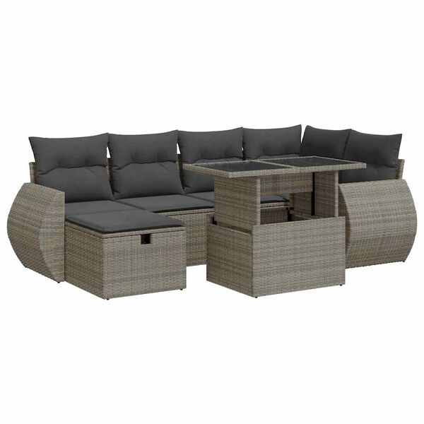 vidaXL Salon de jardin avec coussins 8 pcs gris r&eacute;sine tress&eacute;e acacia