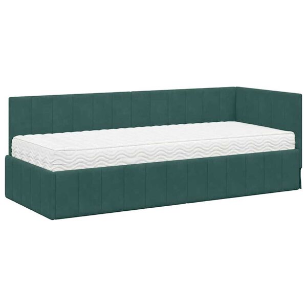 vidaXL Cadre de lit d'angle avec matelas 2 pcs Vert Velours