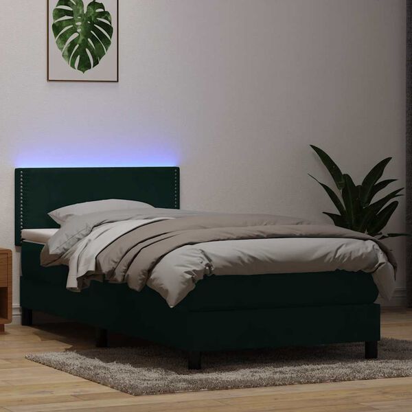 vidaXL Sommier &agrave; lattes de lit et matelas et LED vert fonc&eacute; 100x220cm velours